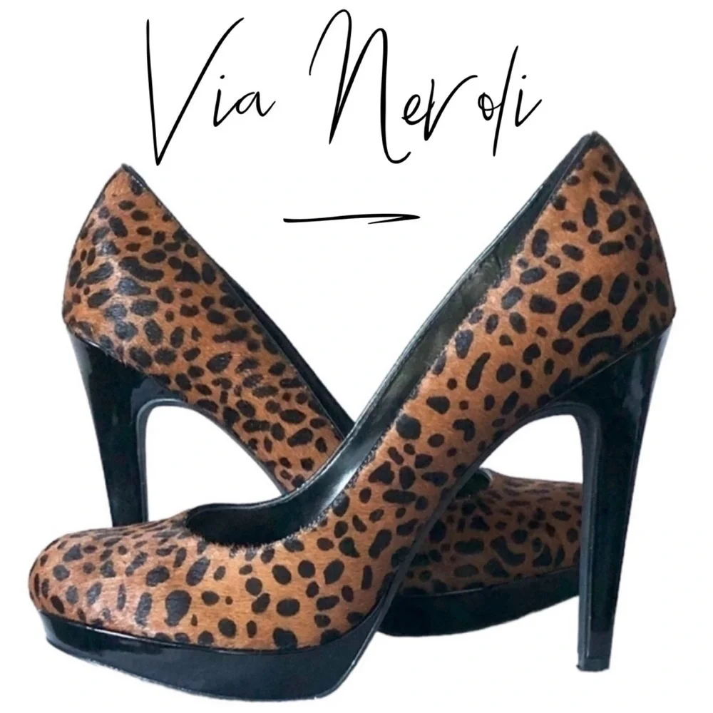Via Neroli Mthaute Calf Hair Cheetah Leather Pump Heels Size 7